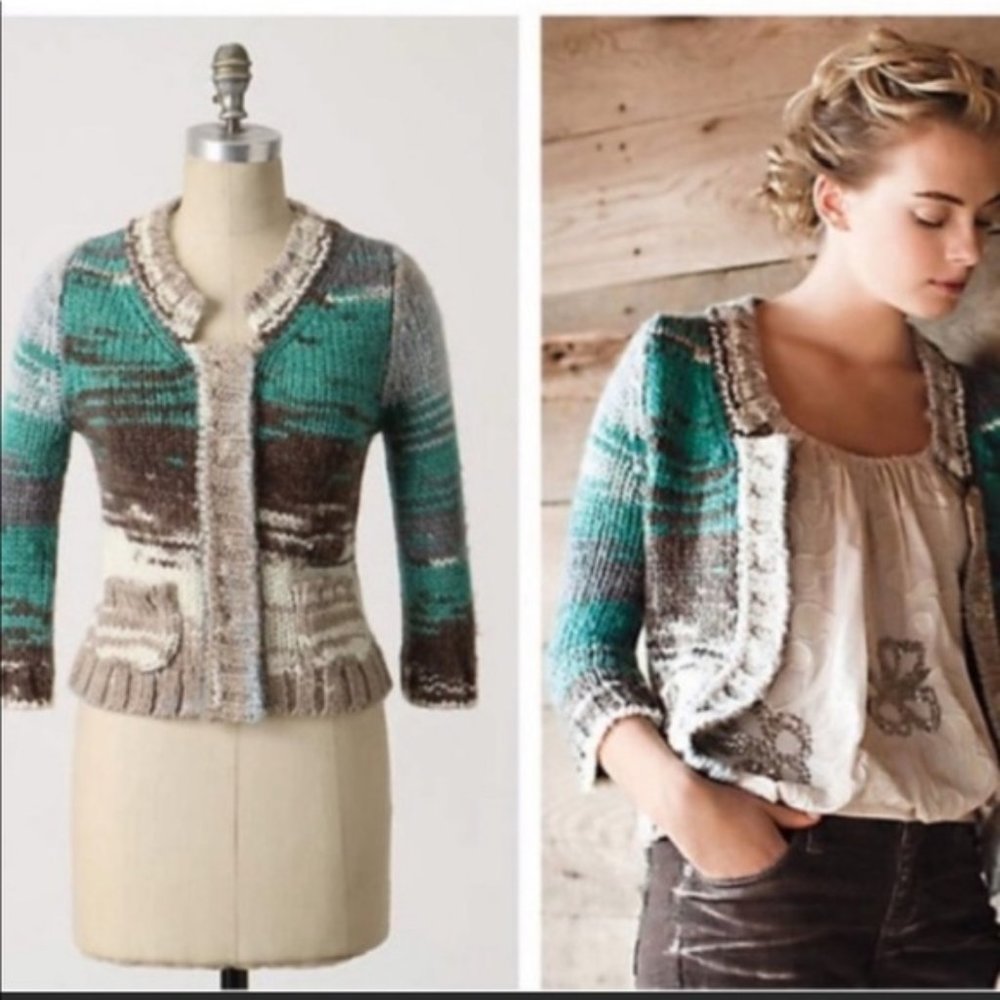 Anthropologie Shae Pondside Multicolored Wool Cardigan Size L